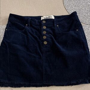 Juniors size 7 Indigo Rein Navy Corduroy Mini Skirt with frayed hem